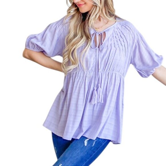 Purple Spring Textured Blouse with Tassels - Picture 5 of 7